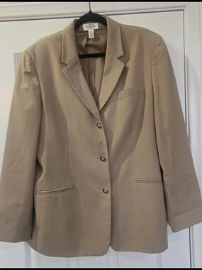 Talbots Tan Women's Tailored Blazer with Gold Buttons, Size 16
